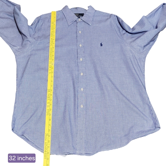 POLO RALPH LAUREN Andrew Mens 17 Neck 34/35 Blue Gingham Button Down Preppy - Picture 9 of 12